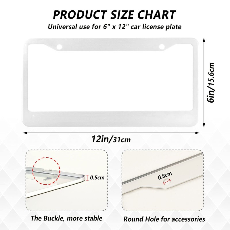 White License Plate Frame 2 Pack Car License Plate Frame