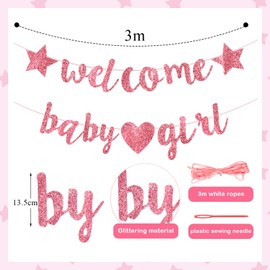 Pink Baby Shower Garland, Gender Reveal Party Decoration 'Welcome Baby Girl' Banner, Gender Reveal Decoration, Baby Girl Decoration, Glitter Girl Baby Shower Banner for Garland, Newborn Celebration
