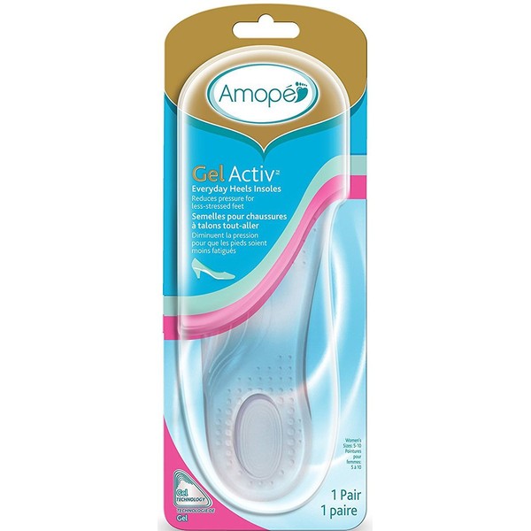 Amope GelActiv Everyday Heels Insoles for Women, 1 Pair, Size 5-10 (Pack of 2)