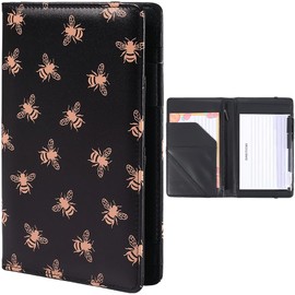 CREATCABIN PU Leather Clipboards Portfolio Folder Leather Padfolio Binder Storage Clipboard with Cover Card Holder Notepad Elastic Closure Pen Loop for Ordering Business Meeting 7.8x4.9 Inch Black