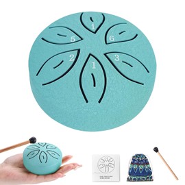 ZTJ Rain Drum for Outside, 3-Inch 6 Notes Steel Tongue Drum, Mini Hand Drum Outdoor Garden Chime with Mallets & Bag for Kids and Adults (Light Blue)