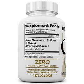 Natures Elements Chaga Mushroom – Pack of 3 – 10:1 Extract with 30% Polysaccharides – 1000mg Per Serving – 180 Veggie Capsules – Immune Support – Super Antioxidant – 3 Month Supply