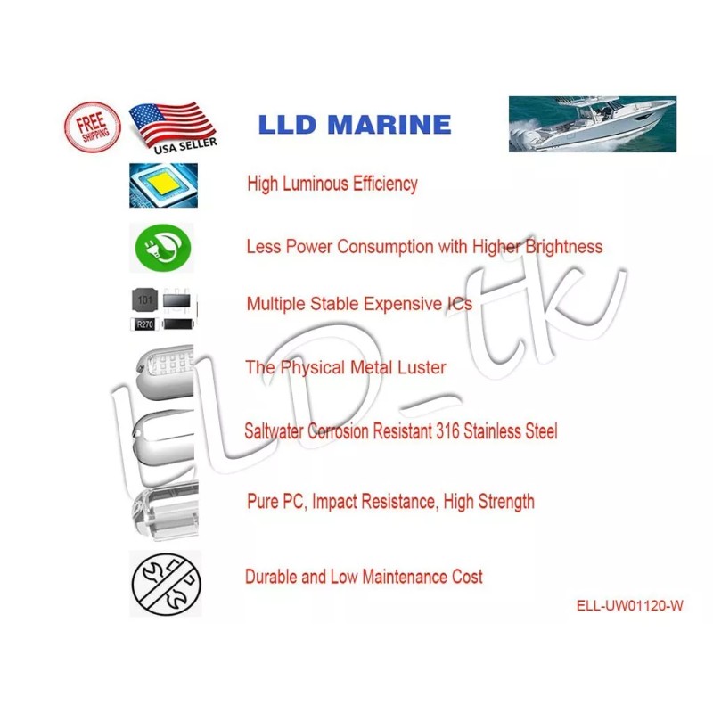 LLD_TK 120 Blue LED Underwater Light Boat Marine Yacht Stainless