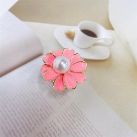 Flower Silk Scarf Clip Slides for Women Girls Dainty Pearl Enamel Buckle Holder Wrap Scarf Ring Clasp Holder Tightener for Loose T Shirt Clothing Decoration Accessories Jewelry Party Gift (Pink)