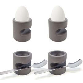 QMBasic Egg Cups Set of 4 Grey Modern Concrete Style with Shelf and without Spoon Timeless Design