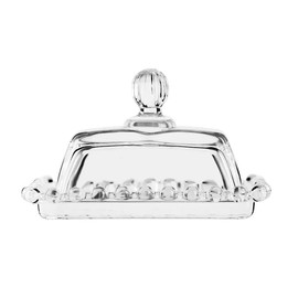 Glass Butter Dish with Lid for Countertop Rectangular Transparent Butter Serving Tray Butter Dish for Refrigerator Butter Container (Transparent, Round Handle)