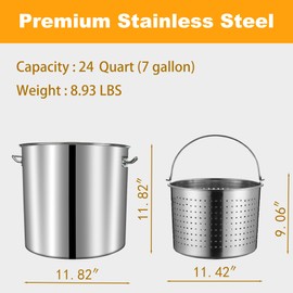 MANNY HOME 24-Quart Stainless Steel Seafood Stockpot with Basket, Crawfish, Crab, Lobster Boil Pot, Shrimp Boil Stock Pot with Strainer, Turkey Fryer Pot,27L,7Gallon