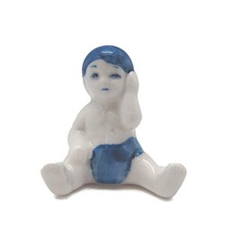 Collectible Hand Painted Delft Blue Ceramic 1.75" Miniature Baby Boy | DutchGiftOutlet