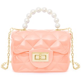 AUGUST 18 Mini Little Girls Purses, Toddler Purse For Girls, Fashion Crossbody Purse Handbag For Kids With Gold Chain Pearl Handle (Pink)