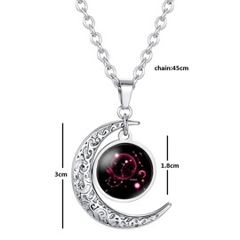 Caimeytie Women's Necklace Moon Pendant Constellation Zodiac Sign Glass Pendant, Glass