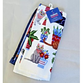 CELEBRATE TOGETHER Kitchen Towel Set Of 2  Patriotic Cats 4th of July  By Celebrate Together
