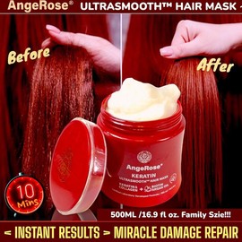 AngeRose Hair Care Set: Collagen & Keratin Hair Mask, Vitamin Hair Serum - Enriched with Argan and Jojoba Oils, Vitamins A, E, & B5, Featuring AngeRose Signature Scent for Deep Repair & Hydration of Dry, Damaged Hair - Specification: Keratin & Collagen H