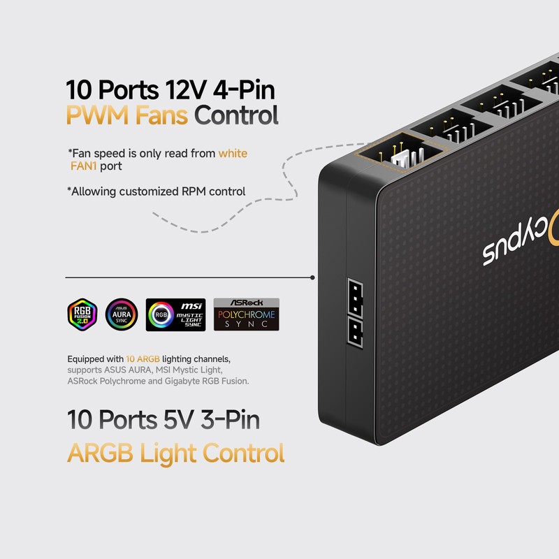 Ocypus Delta EH10 Fan Hub for Computer Case,Support 10 Ports