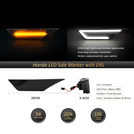 Bestview Smoked Lens LED Side Marker Lights Front Bumper Side marker Lamps Reflectors Compatible with 2016-2021 Honda Civic, White & Dynamic Amber Front Bumper Turn Signal Reflector