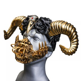 GIFTSHOP101 Gold Raven Ram Horn Headband with Steampunk Mouth Mask Hallween Party Costume