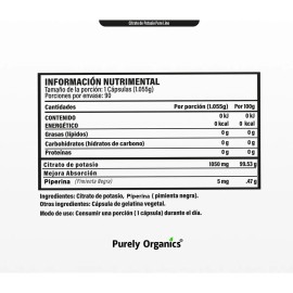 Citrato de Potasio 1050 mg Apoya Equilibrio Electroltico y Funcin Muscular Alta Biodisponibilidad Con Piperina (Pimienta Negra) para mayor...