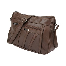 Ladies/ Womens Lorenz Double Top Shoulder/ Hand Bag Soft Leather Nappa Zipped (Dark Brown) Height 22 cms