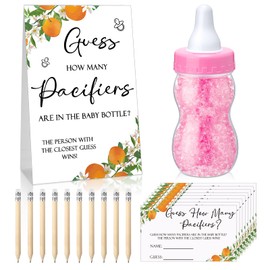 Roowest 512 Pcs Baby Shower Games Guess How Many Pacifiers Sign 100 Small Guessing Games 10 HB Pencils 750ml Milk Bottle 400 Acrylic Pacifiers Decoration for Guest Gender Reveal(Pink,Orange)