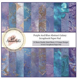 Purple And Blue Abstract Galaxy Scrapbook Paper Pad - 8.5 x 8.5 - Marble Effect - Gold Effect - Geometric Shapes - Swirly Texture for Scrapbooking, ... Junk Journaling, Art Journaling and much more