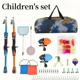 Premium Saltwater Fishing Pole With Reel Combo Full Set Powerful Children Fishing Rod ComboLength: 1.5m(4.92ft), Color: blue and orange fishing pole kit