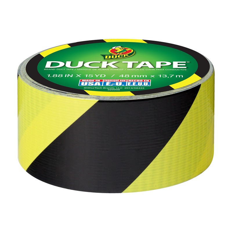 Duck 283972 Printed Duct Tape, Single Roll, Black/Yellow Stripes