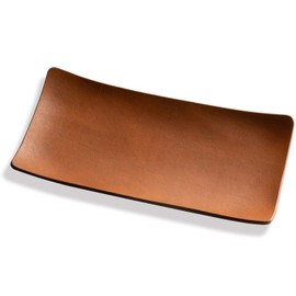 atelierCODEL Leather Tray, Trinket Box, Artistic Curve Artisan Shapes from a Single Piece of Leather, Genuine Leather, Accessory Tray, Cash Tray, Large (Brown, Rectangle)