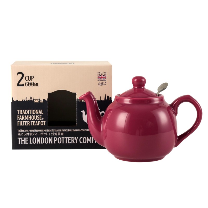 London Pottery Farmhouse Teapot with Infuser, Ceramic, Carmine, 2 Cup