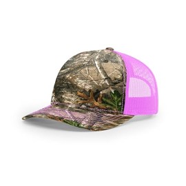 Richardson 112PFP Trucker Cap Snapback Blaze Camo Five Panel Adjustable Snapback - Edge/Neon Pink