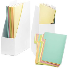 Foldable White Cardboard Magazine File Holder Desk Document Storage Organizer Set of 4