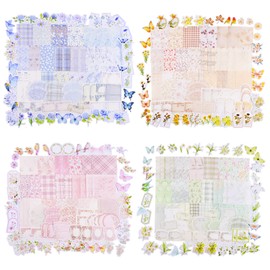 Vintage Floral Scrapbook Paper/Journaling Stickers (400 Pieces) Assorted Set Per 4-Pack Junk Journal Supplies for Bullet Journaling, Retro Crafts, Planner, Mixed Media, Collage Card Album