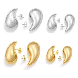 Pack of 4 Drop Gold-Plated Silver Earrings for Women, Fashion Jewellery Chunky Hoop Earring Dupes for Girls, Light Waterdrops Hollow Earrings, Teardrop Earrings, Chunky Gold Hoop Earrings