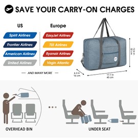 Cabin Bag 45x36x20 for Easyjet Airlines Underseat Travel Bag Holdall Bag Carry on Hand Luggage Weekend Bag for Women and Men (Denim Blue 25L with Shoulder Strap)