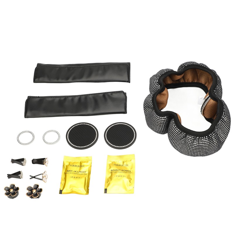 Bling Car Accessories Set Rhinestone Steering Wheel Cover Coaster Starter