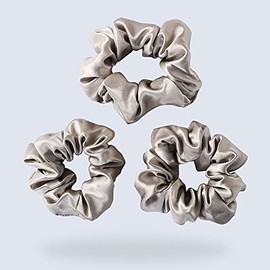 ZIMASILK 100 % seda de morera, ideal para mujeres y niñas, bandas elásticas para el cabello para coletas. Suave y sin daños. (3 unidades, gris pardo)