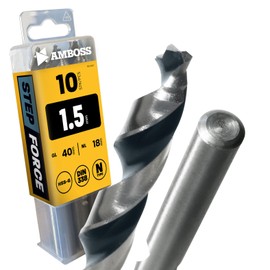 10x Spiral Drill Bit Step Force Diameter 1.5 mm - HSS-G DIN 338 for Steel, Mild Steel, Aluminium, Non-ferrous Metals AMBOSS WERKZEUGE® Drill Sheet Metal Profile - Hexagonal for Drill, Cordless Drill,