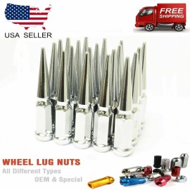 JJ 20PCS 4.5" CHROME 9/16 SPIKE LUG NUTS +KEY[FITS:FORD