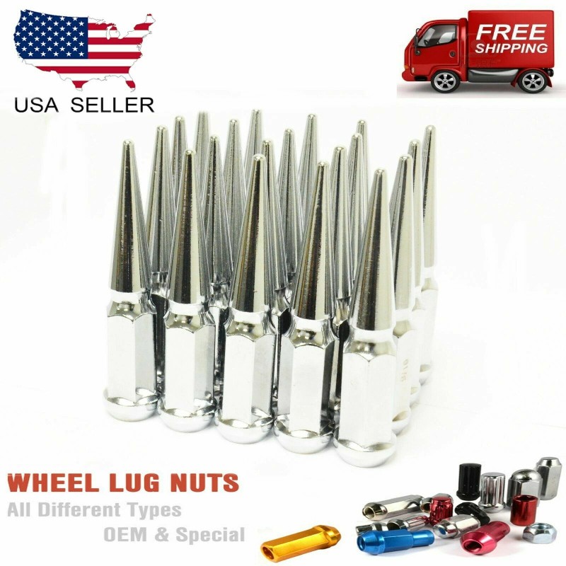 JJ 20PCS 4.5" CHROME 9/16 SPIKE LUG NUTS +KEY[FITS:FORD