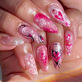 Virellay 24 Stück Nail tips Almond (Rosa mit Acryl Diamond, 24 pcs)