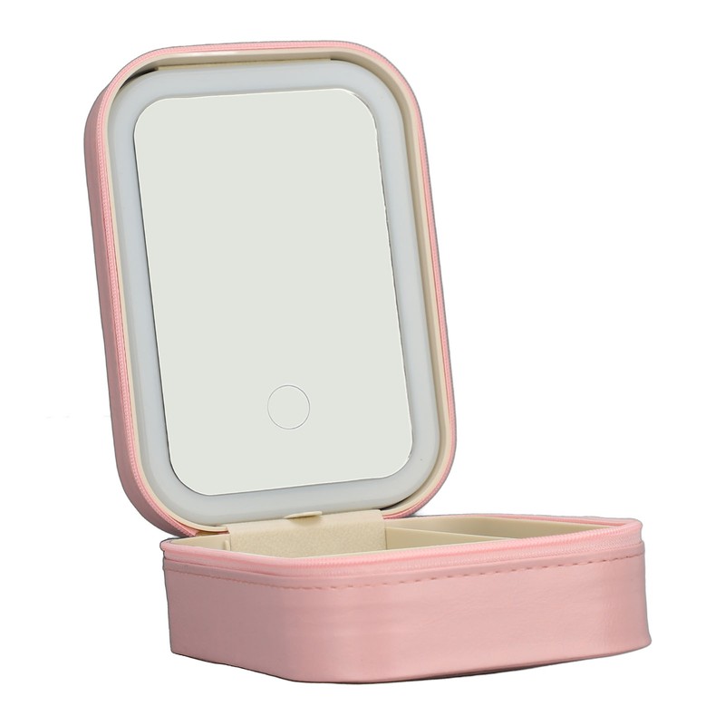 Jewelry Storage Box 3 Color Adjustable Lighting Leather Travel Makeup