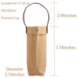 Water Bottle Carrier with Strap,Washed kraft Paper Water Cup Sleeve for 17/20oz Insulated Water Bottle,for Walking Hiking Camping Gym (Khaki-11.8inches high)