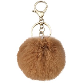Xsclpomddy Pom Pom Keychain Faux Fur Ball Keychains Fluffy Keyring Tote Pendant Car Bag Soft Plush Charm,navy brown