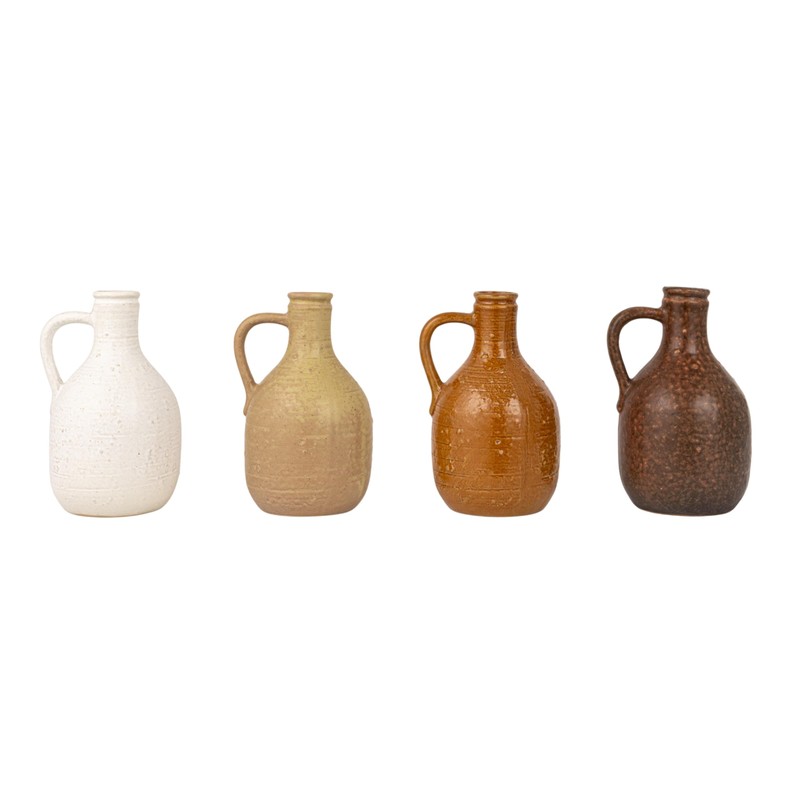 Creative Co-Op Bohemian Charm Stoneware Vase with Handle, Multicolor, Set