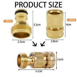MOAZIFI Garden Hose Connection Set, 4-Piece Hose Connection 3/4 Inch Made of Brass, Hose Connector for Tap and Garden Hoses, Includes 2 Variants (3.3 cm and 4 cm)
