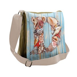 Ambesonne Letter D Messenger Bag, Marine Themed Alphabet, Unisex Cross-body