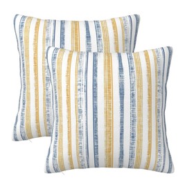 KiuLoam Boho Blue Yellow Striped Throw Pillow Covers 20 x 20 Inch Set of 2 Outdoor Decorative Pillow Cases Farmhouse Cushion Cases for Couch Bed Home Decor