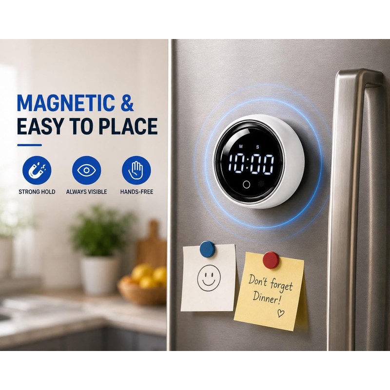Digital Rotating Magnetic Kitchen Timer with Voice Control
