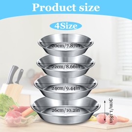 wutfuooo 4 Pcs Stainless Steel Pie Pan Set 7.87",8.66",9.45",10.24" Pizza Pan Deep Pie Dish Pie Plate Baking Tray Dishes for Pizza Baking Serving Oven Grill, 4 Sizes