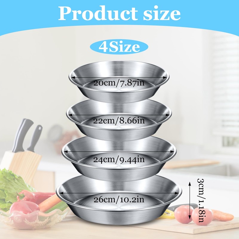 wutfuooo 4 Pcs Stainless Steel Pie Pan Set 7.87",8.66",9.45",10.24" Pizza