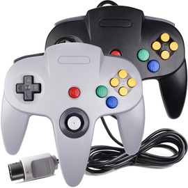 miadore Classic N64 Controller 2 Pack, Wired Retro N64 Remote Joystick Gamepad Controller Compatible with N64 Video Game System Console(black+Gray)