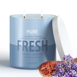 Candle-Lite Pure Lavender & Sandalwood Odor Eliminating Scented Candles, Neofresh Technology Eliminates 99.9% of Odors, 16 oz 2-Wick Jar, Proudly Poured in The USA, Up to 60 Hours Burn Time